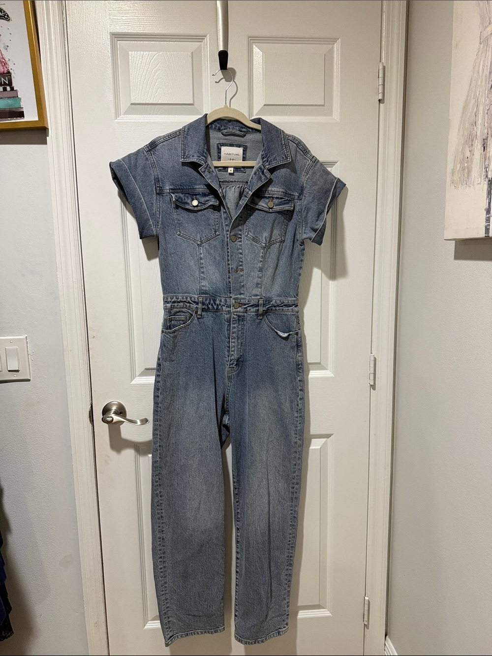 Habitual Light Blue Denim Short-Sleeve Jumpsuit